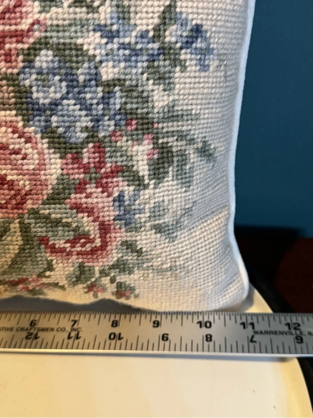 Laura Ashley Lifestyles Floral Needlepoint Pillow 11” Square Floral Ivory Velvet